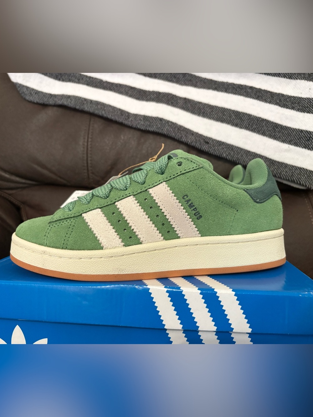adidas Campus Suede Sneaker in Green with Cream Stripes brand new in box